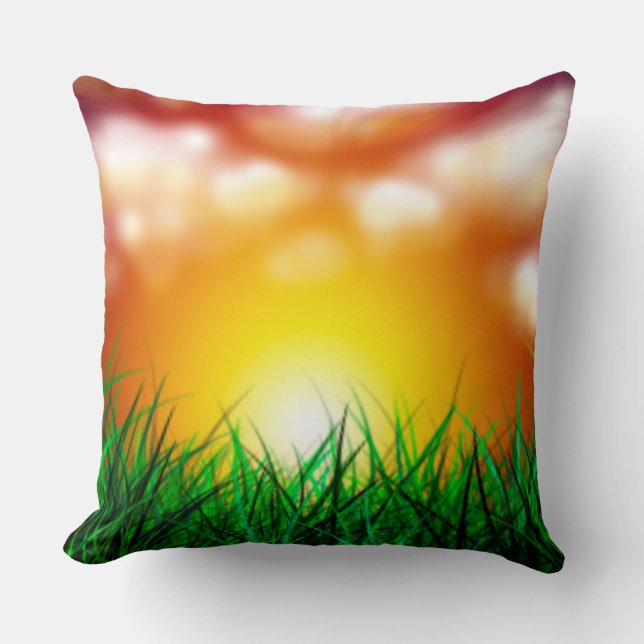 Snygg Sunrise över Fält i Grass Kudde (Framsida)