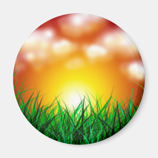 Snygg Sunrise över Fält i Grass Magnet (Framsidan)