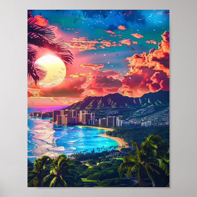 Snygg Sunset på Hawaiian Beach Poster (Framsidan)