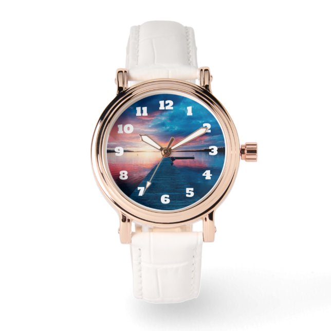 Snygg Sunset på Lugnen Sjö Armbandsur (Framsida)