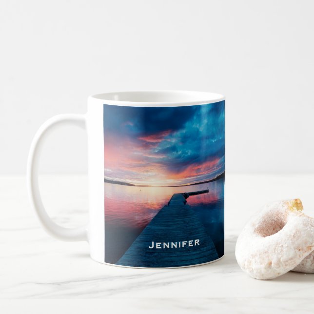 Snygg Sunset på Lugnen Sjö Kaffemugg (Med munk)