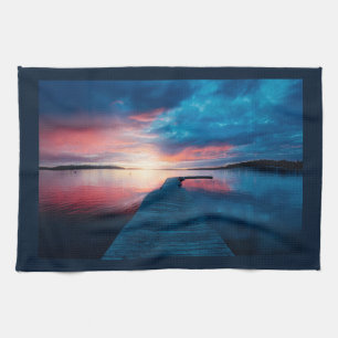 Snygg Sunset på Lugnen Sjö Kökshandduk