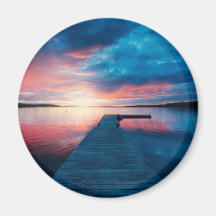 Snygg Sunset på Lugnen Sjö Magnet