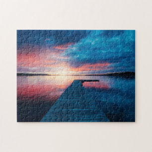 Snygg Sunset på Lugnen Sjö Pussel