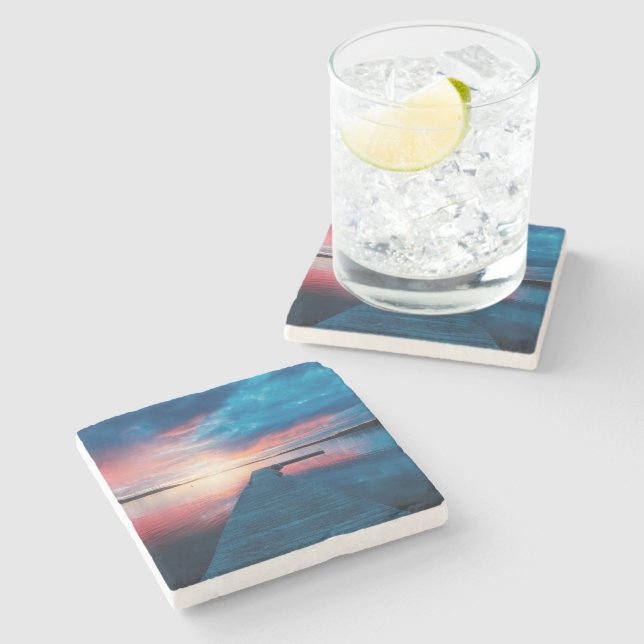 Snygg Sunset på Lugnen Sjö Stenunderlägg (Sidan)