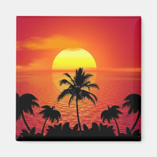 Snygg Sunset Scene Handflatan Träd Bright-Coola Magnet