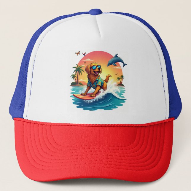 Snygg Surf Dog 🧢 Tropisk Retriever Stil Hatt Keps (Framsida)