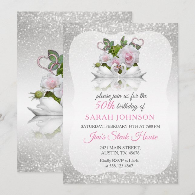 Snygg Svan Birthday Inbjudningar (Fram/baksida)