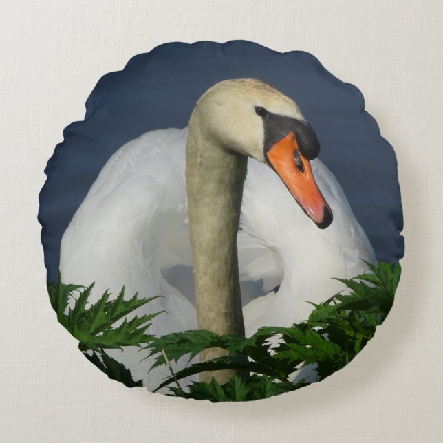 Snygg Svan Round Pillow Rund Kudde (Framsidan)