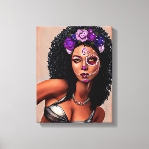 Snygg svart afrikansk kvinna Day of the dead Art Canvastryck