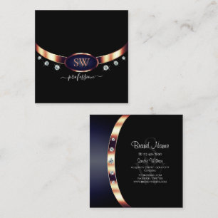 Snygg svart blå Rosa Guld med Monogram-diamanter Fyrkantigt Visitkort