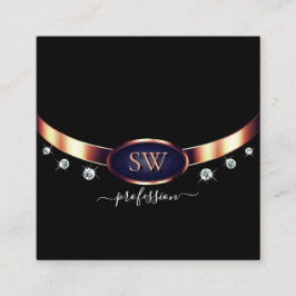 Snygg svart blå Rosa Guld med Monogram-diamanter Fyrkantigt Visitkort