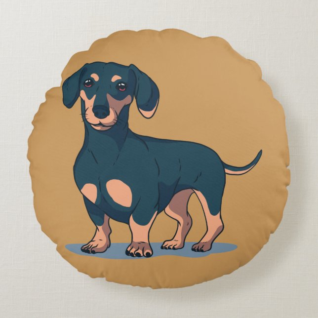 Snygg svart dachshund hund design rund kudde (Framsidan)