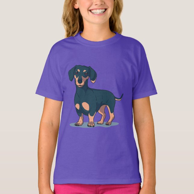 Snygg svart dachshund hund design t shirt (Framsida)
