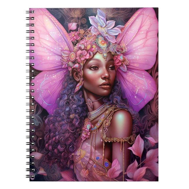 Snygg svart Fairy Girl Fantasy Art Anteckningsbok (Framsidan)