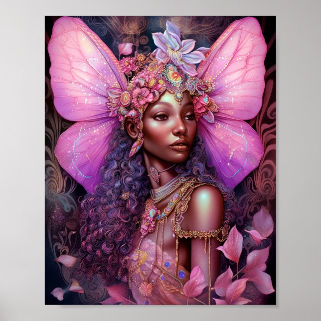 Snygg svart Fairy Girl Fantasy Art Poster (Framsidan)