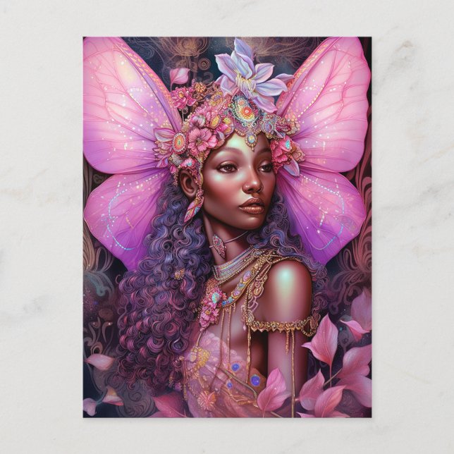 Snygg svart Fairy Girl Fantasy Art Vykort (Framsida)
