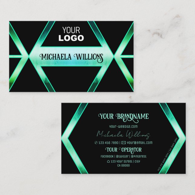 Snygg svart glänsande teal-mönster med logotyp Mod Visitkort (Fram/baksida)