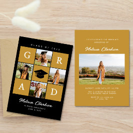Snygg svart & gul 4 GRAD Foton Examen Inbjudningar