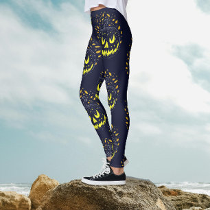 Snygg svart gul Jack O Lantern-pumpa Halloween Leggings
