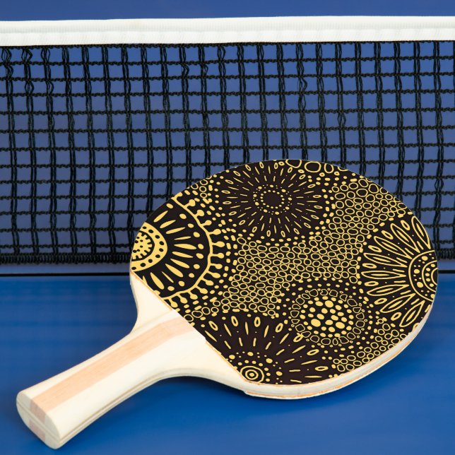 Snygg svart guld etniskt blomsterpingisracket pingisracket (Insitu)