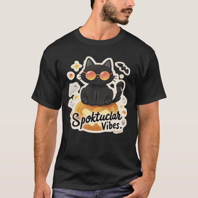 Snygg svart katt Halloween-pumpa överstor t-shirt (Framsida)