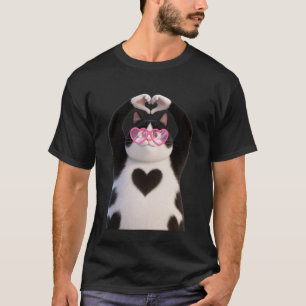 Snygg svart katt kattunge röda hjärta glasögon V-d T Shirt