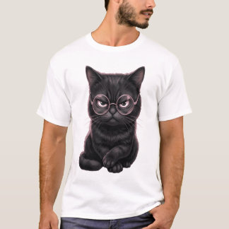 Snygg svart katt med glasögon söt husdjur T-shirt