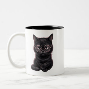 Snygg svart katt med glasögon söt husdjur T-shirt Två-Tonad Mugg
