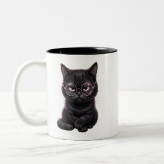 Snygg svart katt med glasögon söt husdjur T-shirt Två-Tonad Mugg