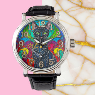 Snygg svart katt med Jingle Bell, Art Mosaic Armbandsur