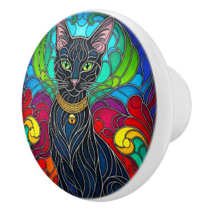 Snygg svart katt med Jingle Bell, Art Mosaic Knopp