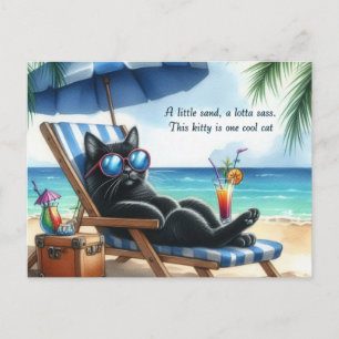 Snygg svart katt på stranden vykort