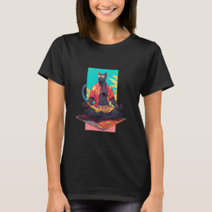 Snygg svart katt som bär hawaiisk skjorta under me t shirt