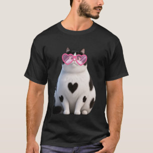Snygg svart kattunge röda hjärta glasögon V-dagen T Shirt