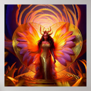 Snygg svart kvinna Guld Dress Heart-bakgrund Poster