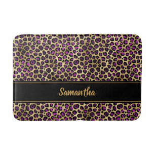 Snygg svart lila guld leopardtryck personlig badrumsmatta
