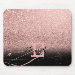 Snygg svart marmor, glitter, personlig monogram musmatta
