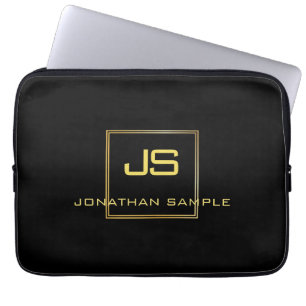 Snygg, svart, modern Guld-modell i Monogram Black Laptop Fodral