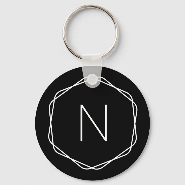 Snygg svart monogram åttakantig nyckelring (Framsida)