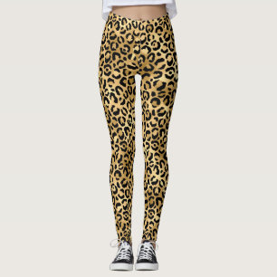 Snygg svart och guld folie vilda leopardfläckar leggings