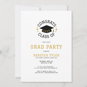 Snygg svart och guld typografi examen hatt fest in inbjudningar