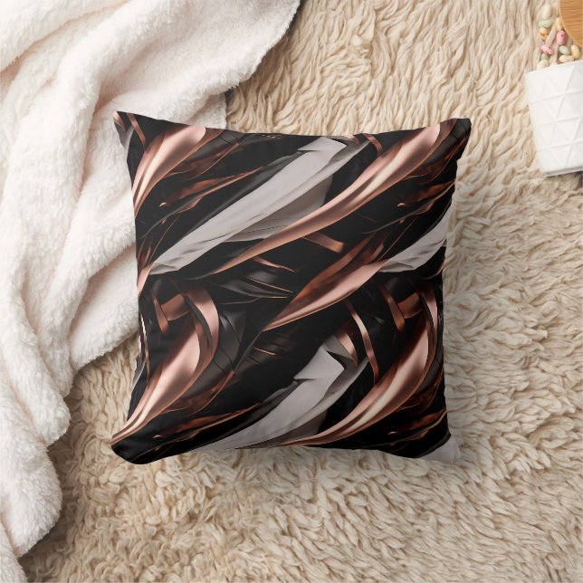 Snygg svart, silver och koppar abstrakt 3D-effekt Kudde (Filt)