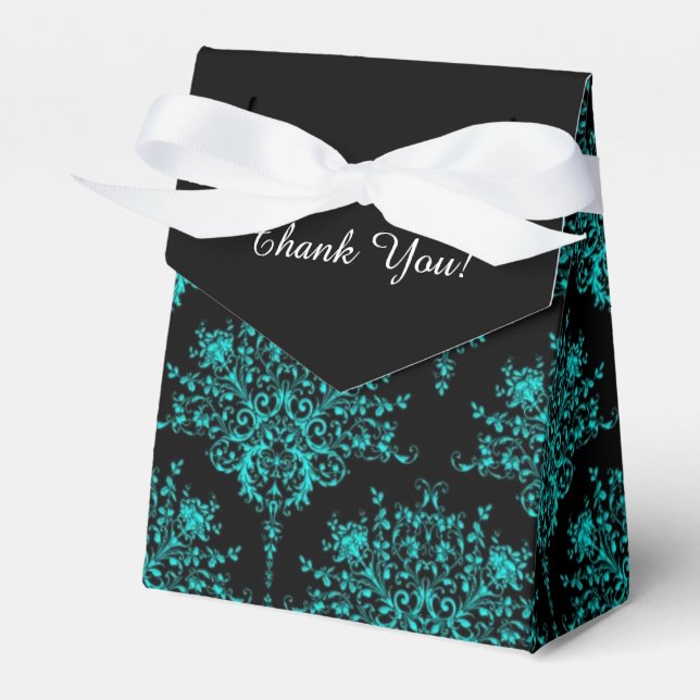 Snygg svart teal-damask 'Tack'-gåvebox Presentaskar (Framsidan Sidan)