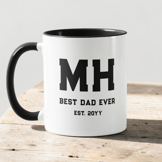 Snygg svart-vit modern monogram Bästa pappa någons Mugg (Cool Black and White Modern Monogram Best Dad Ever Mug)