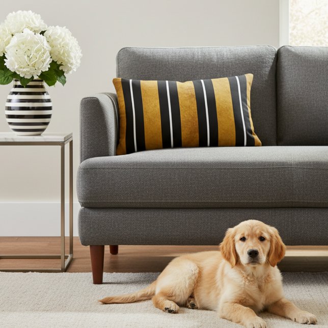 Snygg svart vit och guld randig accentkudde prydnadskudde (Gold black and white accent pillow!)