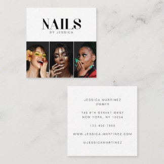 Snygg svart vit typografi 3 Foto Nagelsalong Fyrkantigt Visitkort
