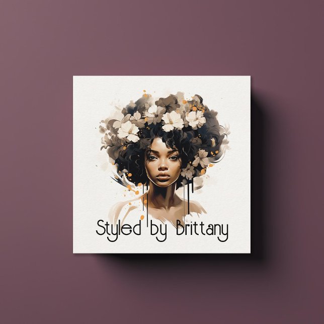 Snygg svart Woman Hair Makeup Stylist Fyrkantigt Visitkort (Skapare uppladdad)