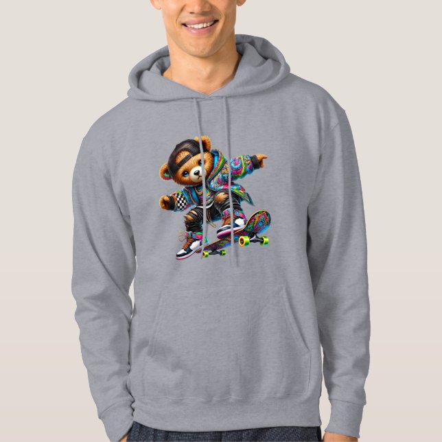 Snygg sweatshirt med skateboardande teddybjörn (Framsida)
