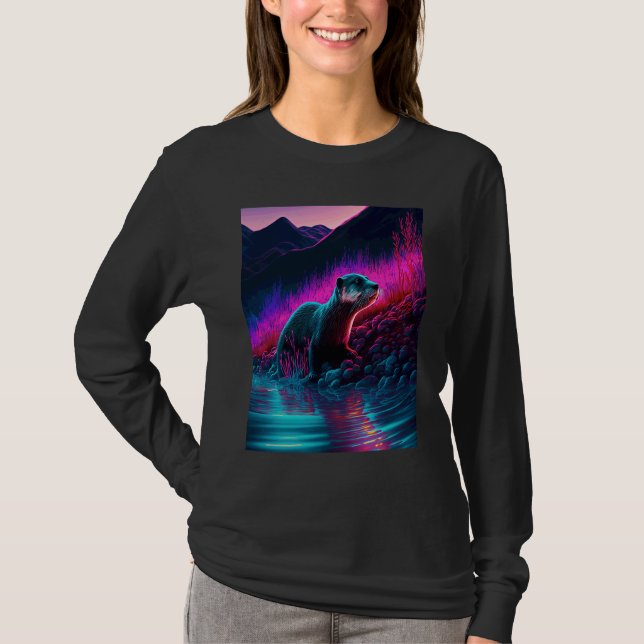 Snygg Synthwave för Havsutter Irrande Utter  1 T Shirt (Framsida)